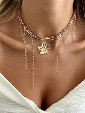 Gold Floral Multi-Strand Choker Necklace